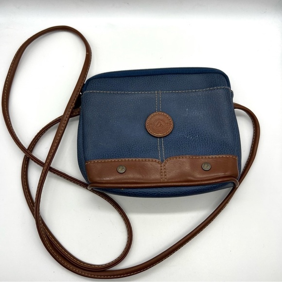 Vintage Liz Claiborne Navy Blue & Brown Mini Crossbody Purse - Picture 1 of 7